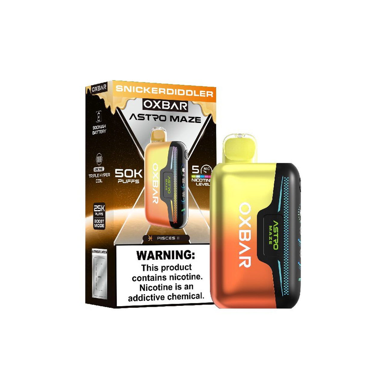 Oxbar Astro Maze 50K Disposable Snickerdiddler with packaging