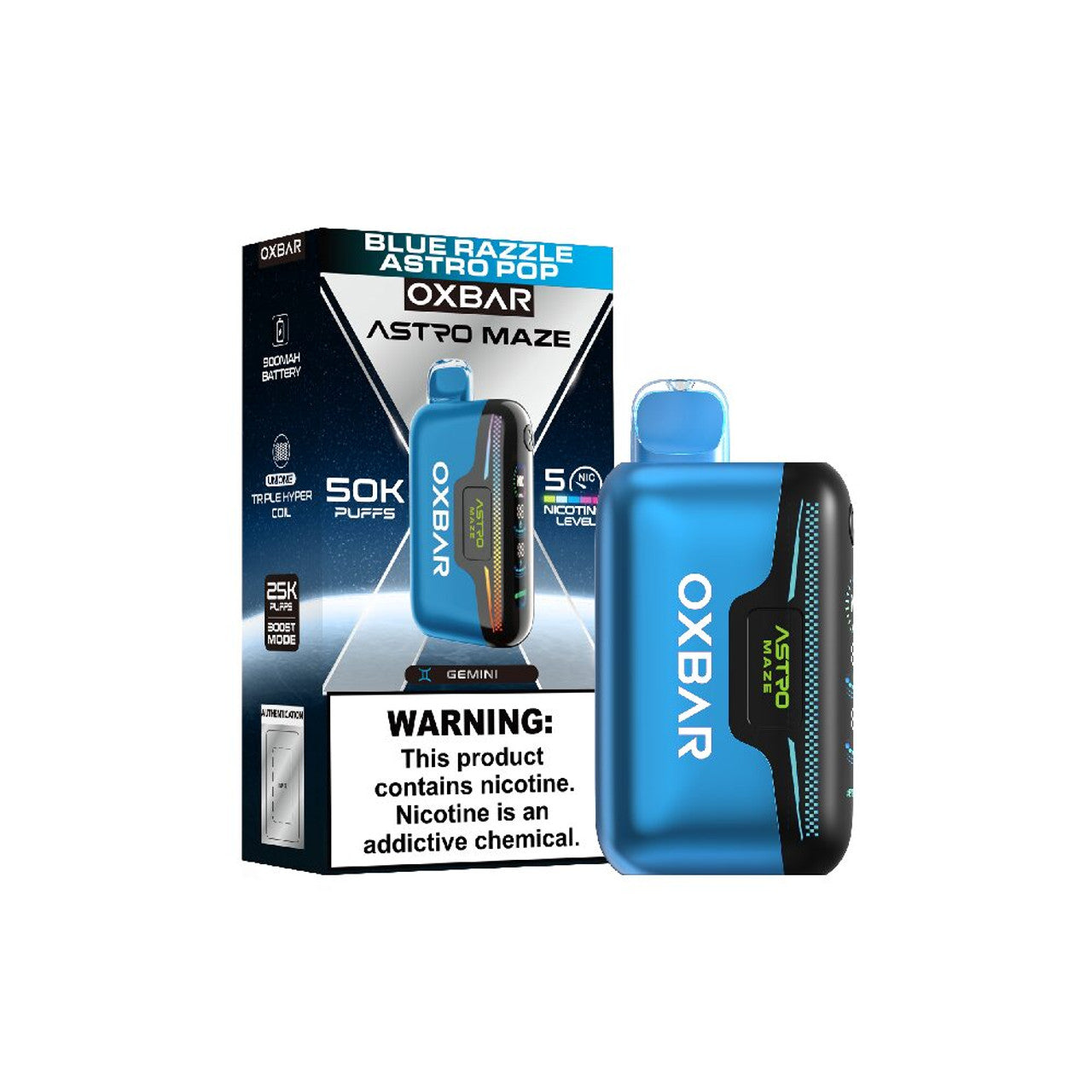 Oxbar Astro Maze 50K Disposable Blue Razz Astro Pop with packaging