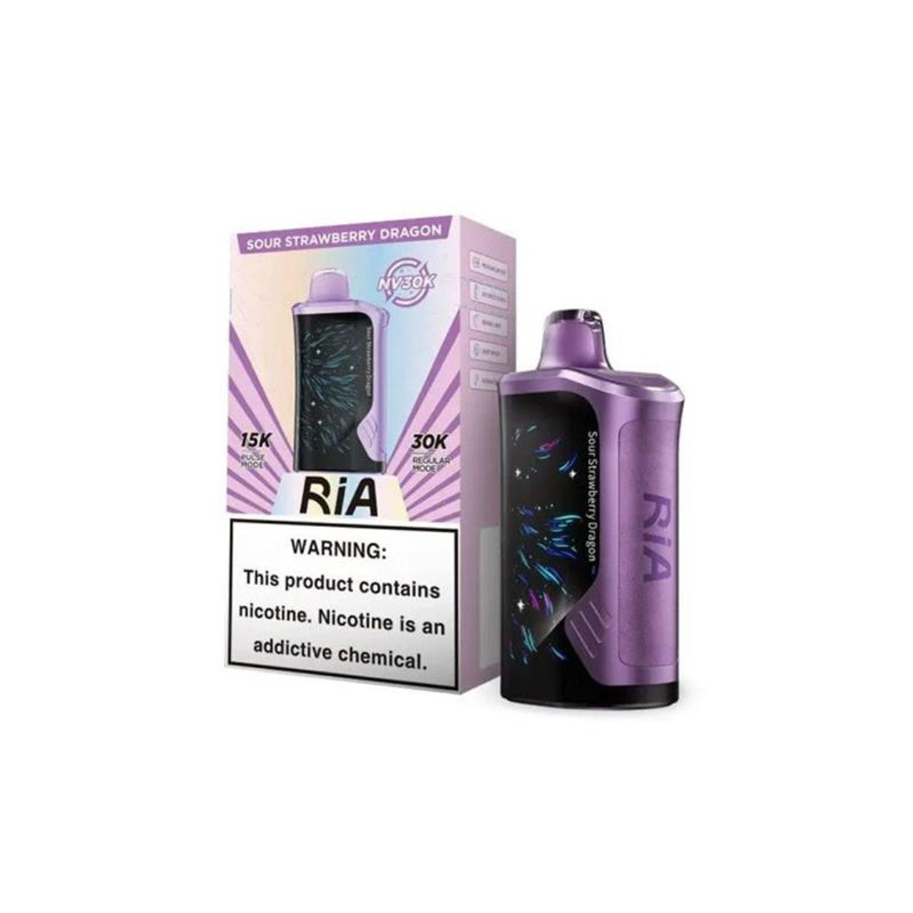 Geek Bar RIA NV30K Disposable Sour Strawberry Dragon with packaging