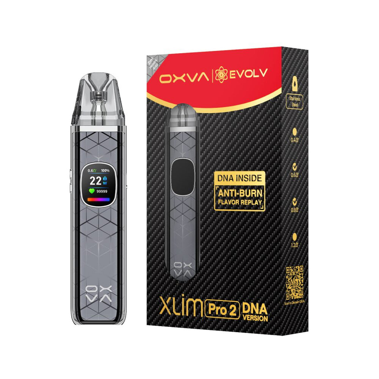 OXVA Xlim Pro 2 Pod System DNA Version: Nebula Gray with packaging