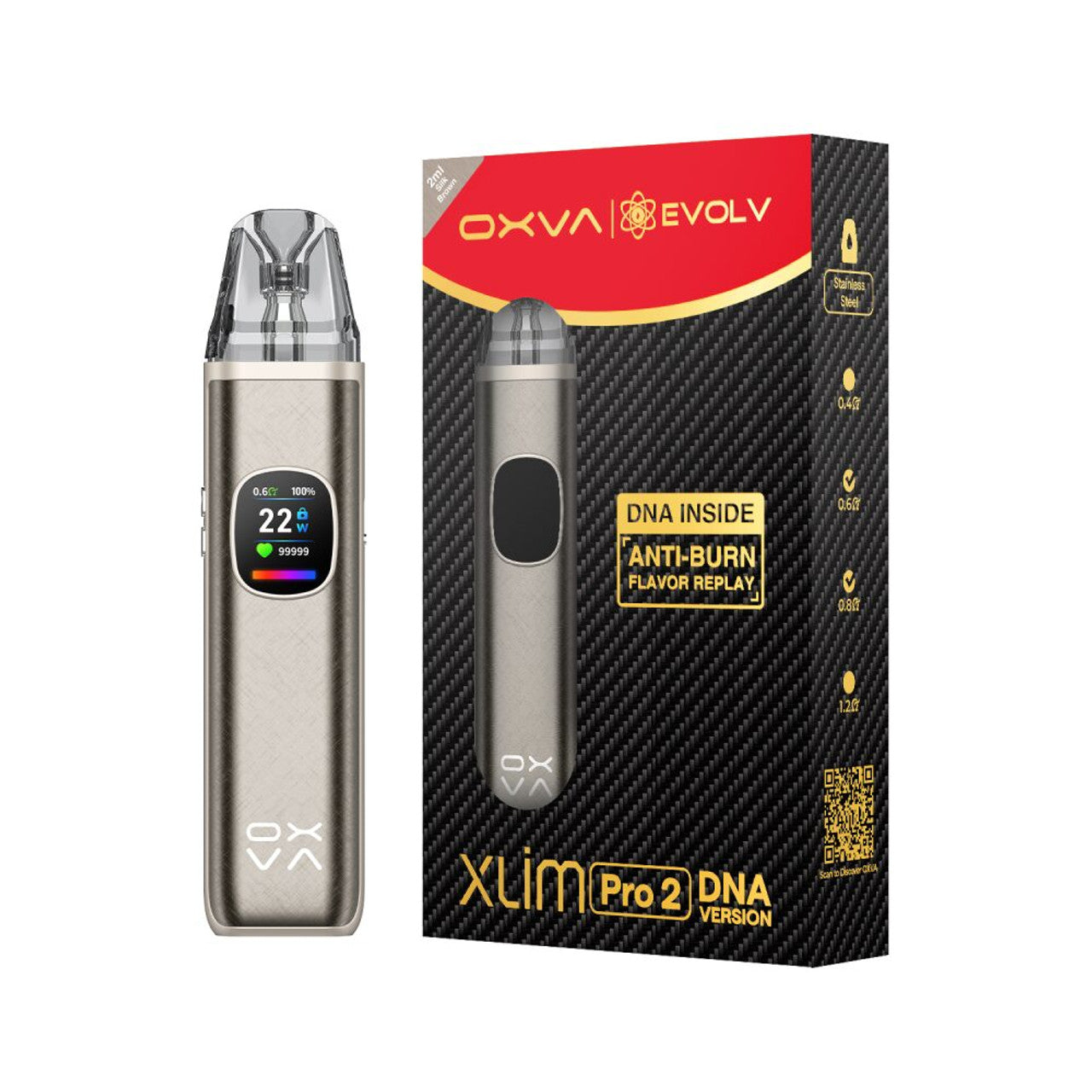 OXVA Xlim Pro 2 Pod System DNA Version: Silk Brown with packaging