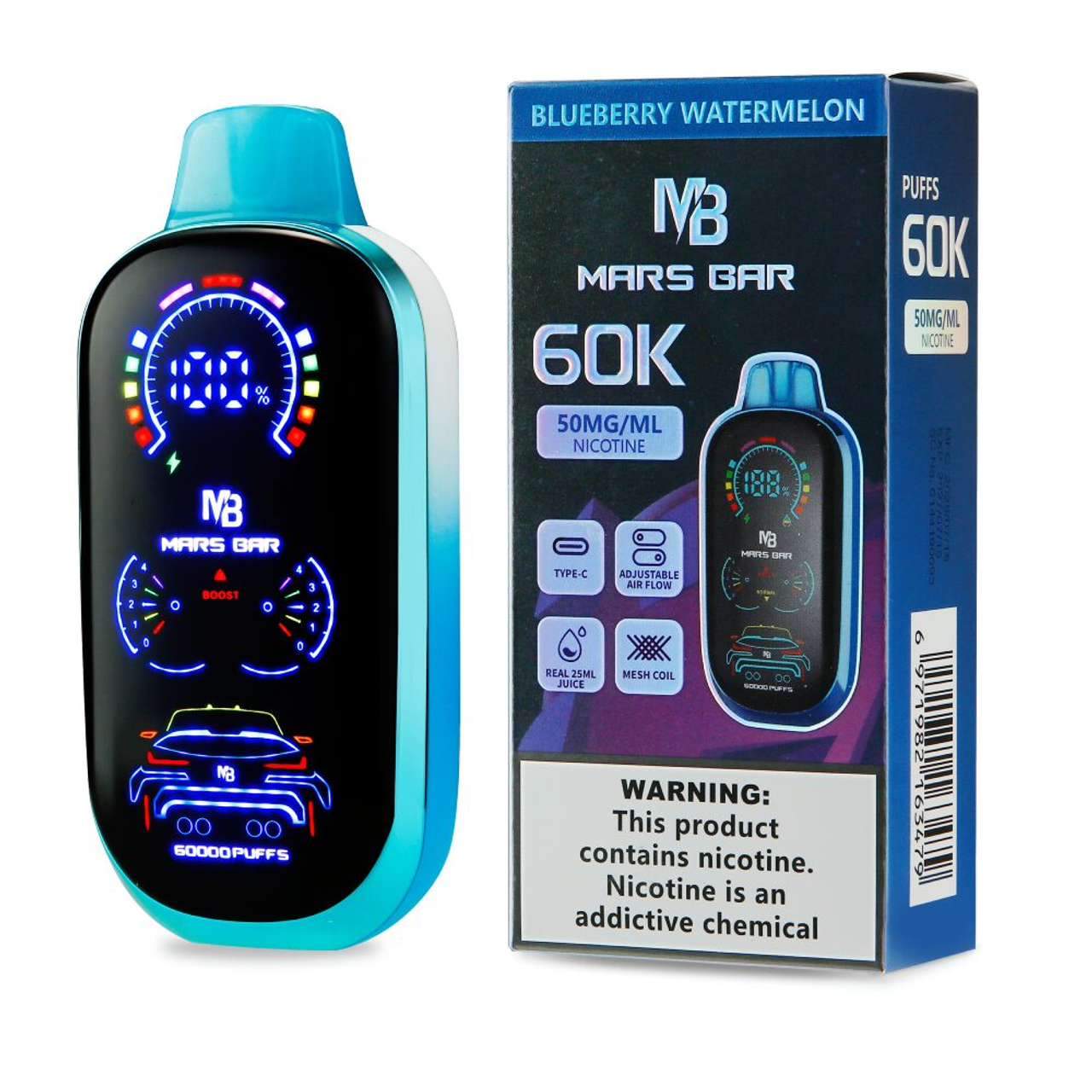 Mars Bar 60K Disposable Blueberry Watermelon with packaging