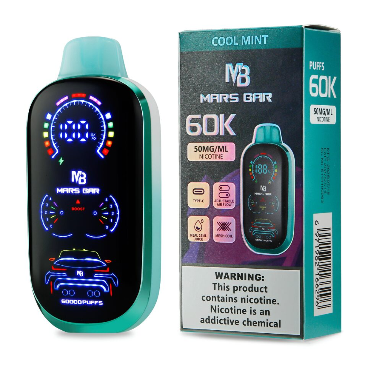 Mars Bar 60K Disposable Cool Mint with packaging