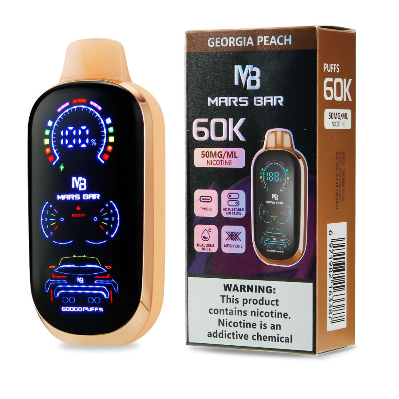 Mars Bar 60K Disposable Georgia Peach with packaging