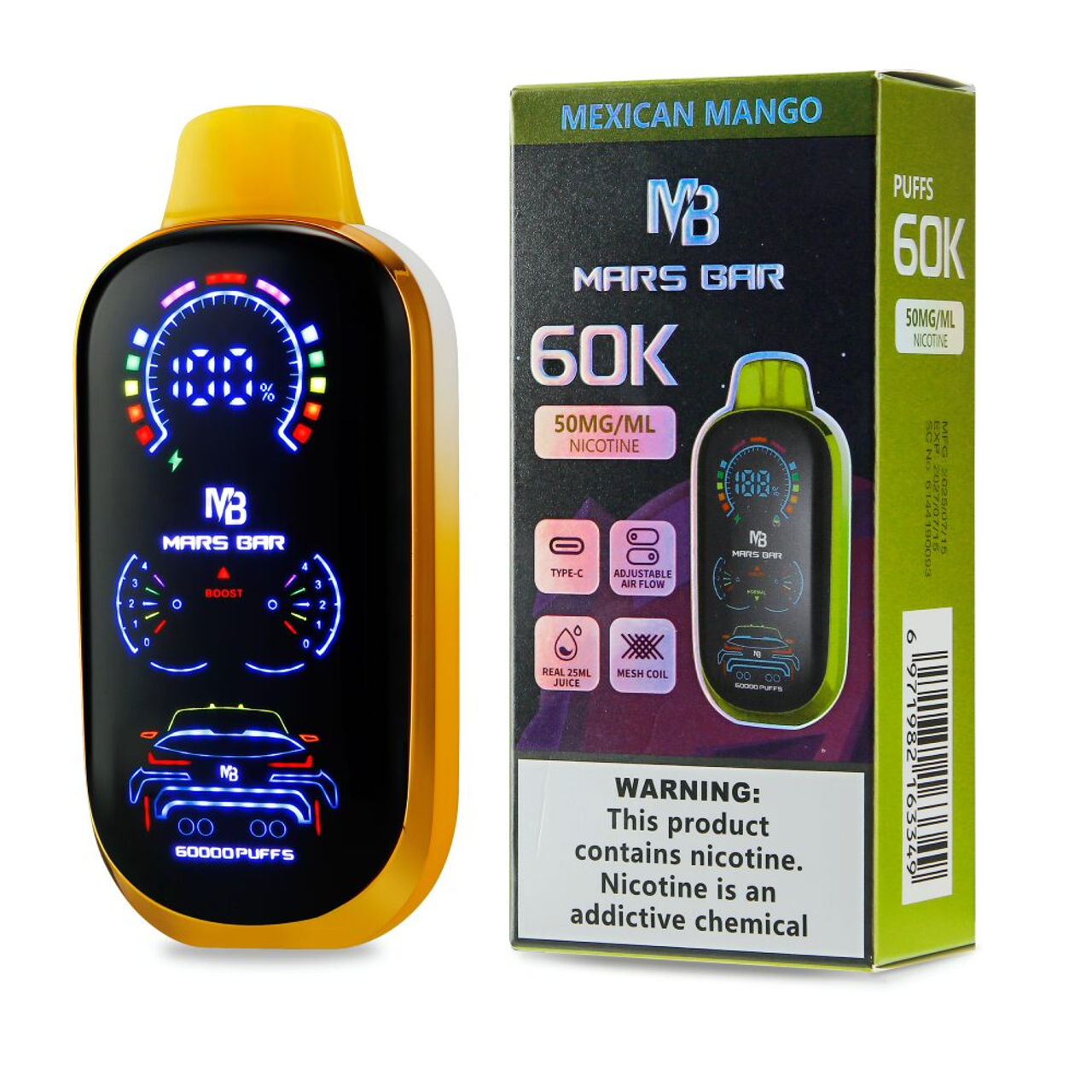 Mars Bar 60K Disposable Mexican Mango with packaging