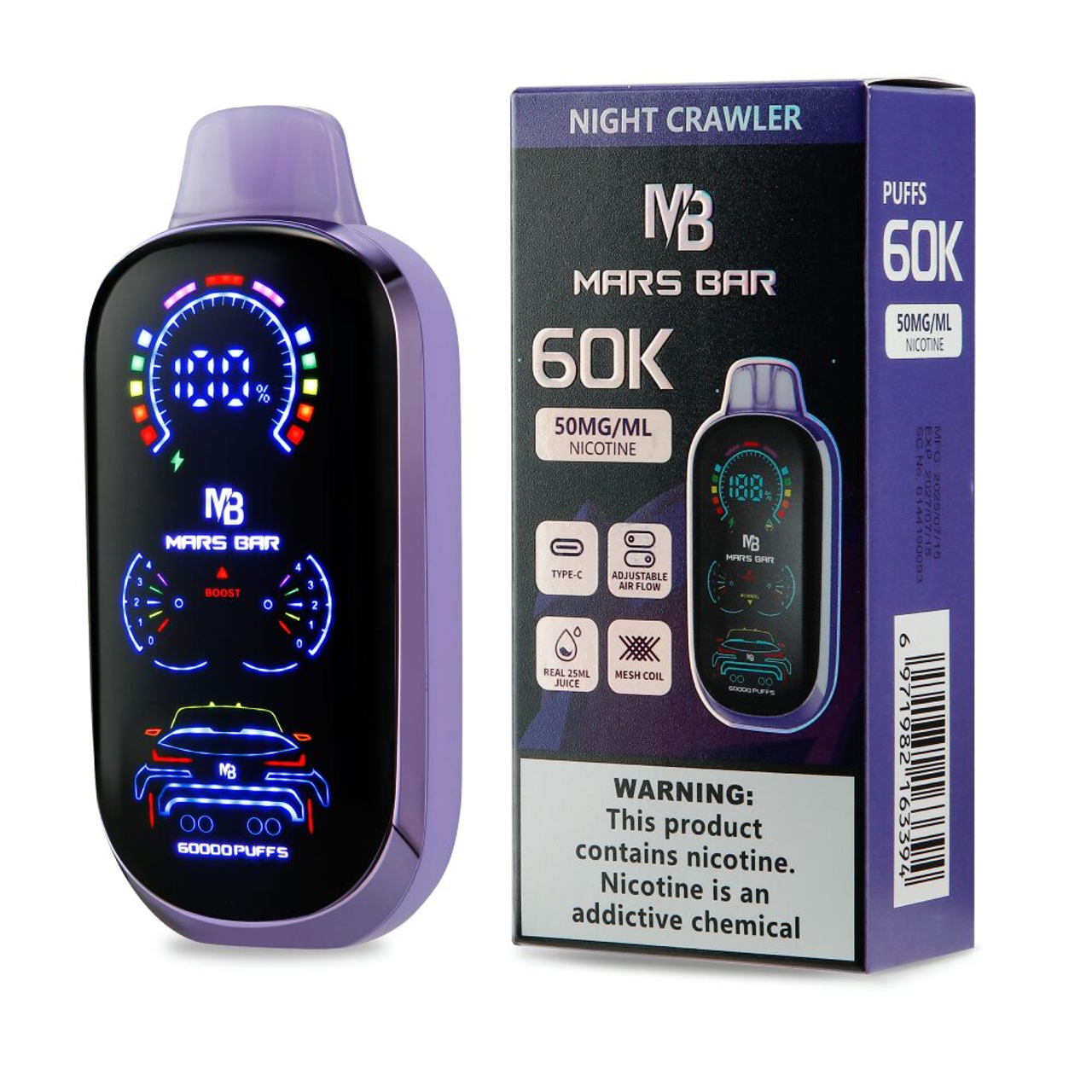 Mars Bar 60K Disposable Night Crawler with packaging