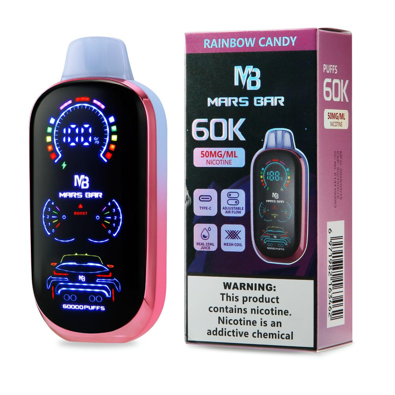 Mars Bar 60K Disposable Rainbow Candy with packaging