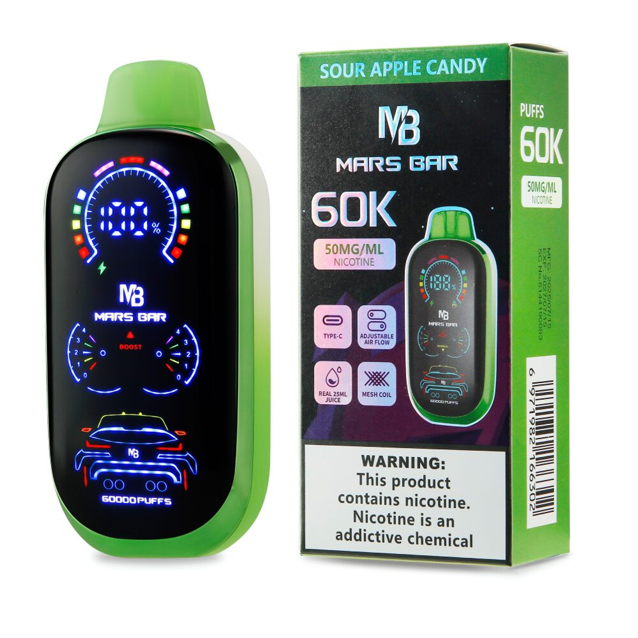 Mars Bar 60K Disposable Sour Apple Candy with packaging