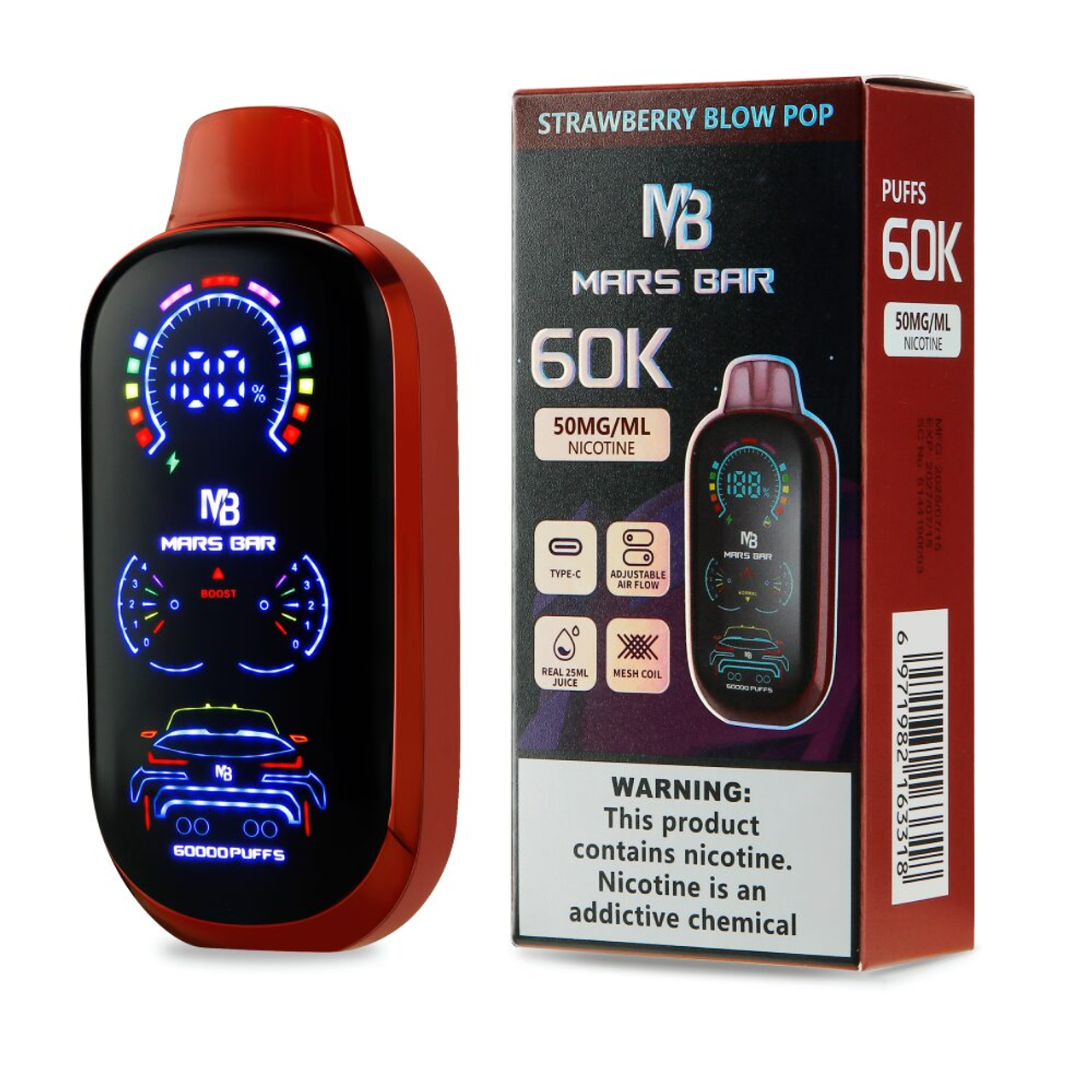 Mars Bar 60K Disposable Strawberry Blow Pop with packaging