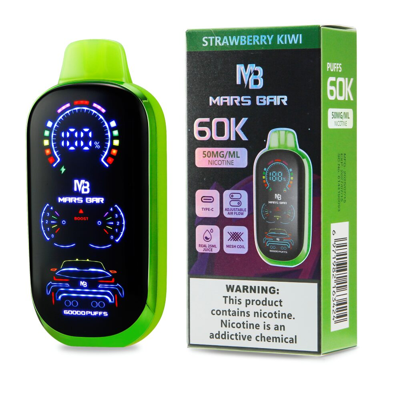 Mars Bar 60K Disposable Strawberry Kiwi with packaging