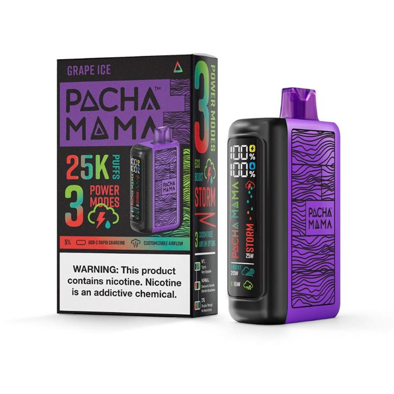 Pachamama 25k Disposable Grape Ice with packaging