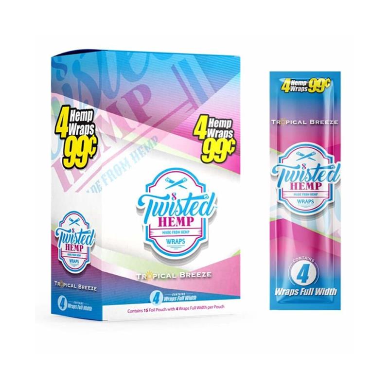 Twisted Hemp Wraps (15 Foil Pouch 4 Wraps) Tropical Breeze with packaging