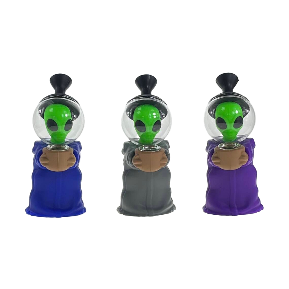 Non branded (Water Pipe) F42 6.7" Alien Silicone Bubbler with Glass Helmet group photo