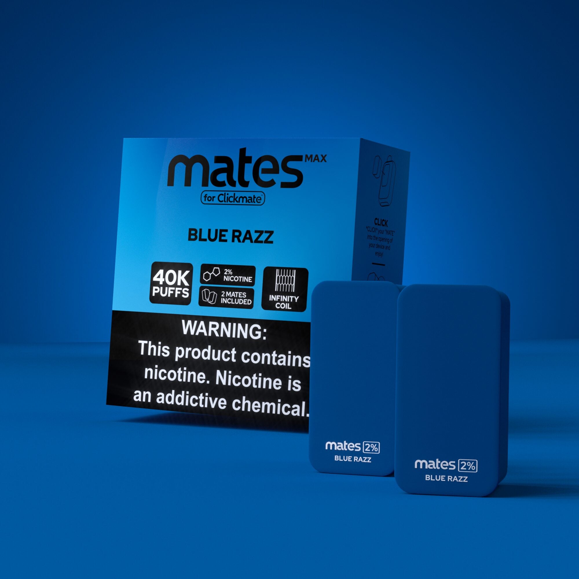 7Daze Clickmates 5% Prefilled Mates MAX (2-Pack) Blue Razz with packaging