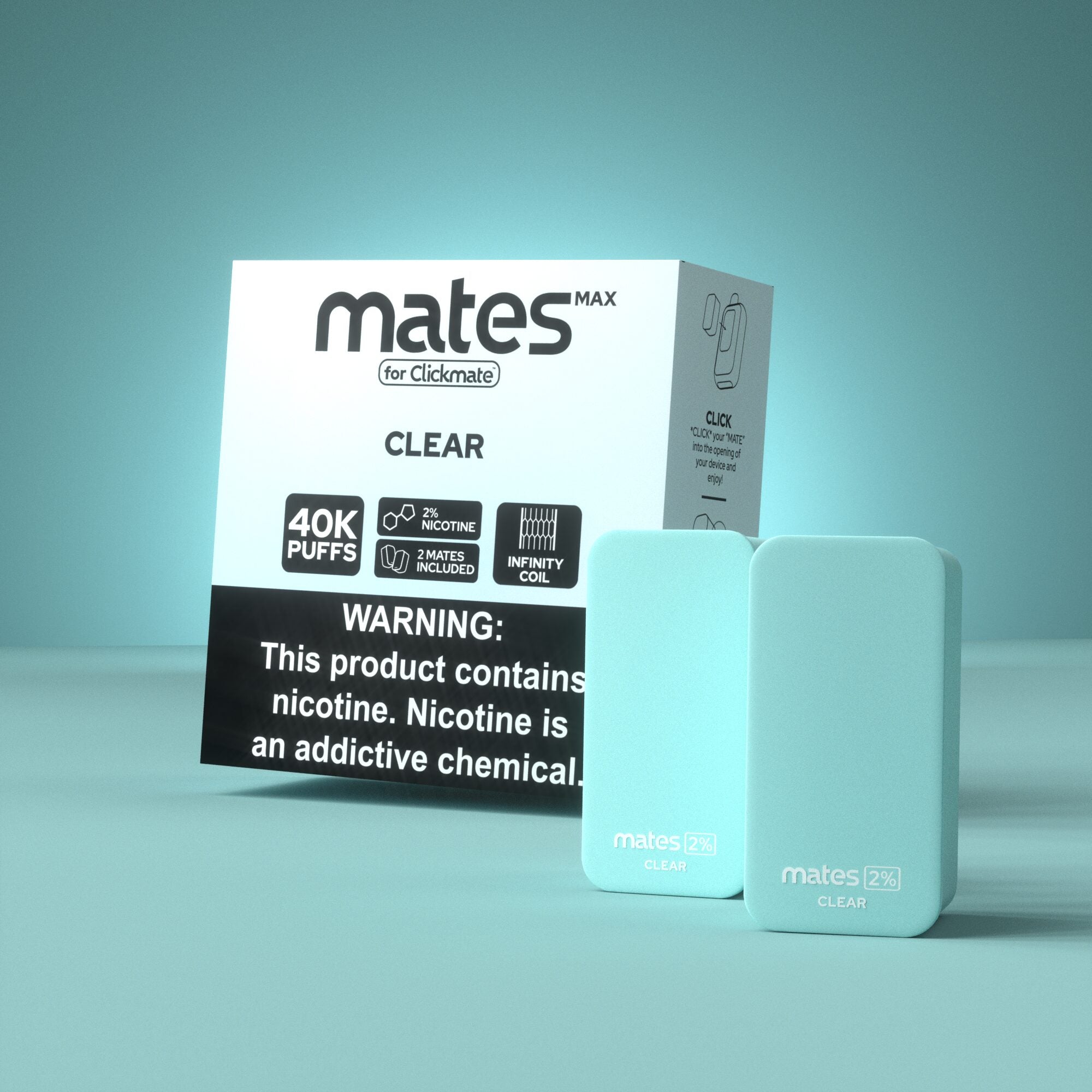 7Daze Clickmates 5% Prefilled Mates MAX (2-Pack) Clear with packaging