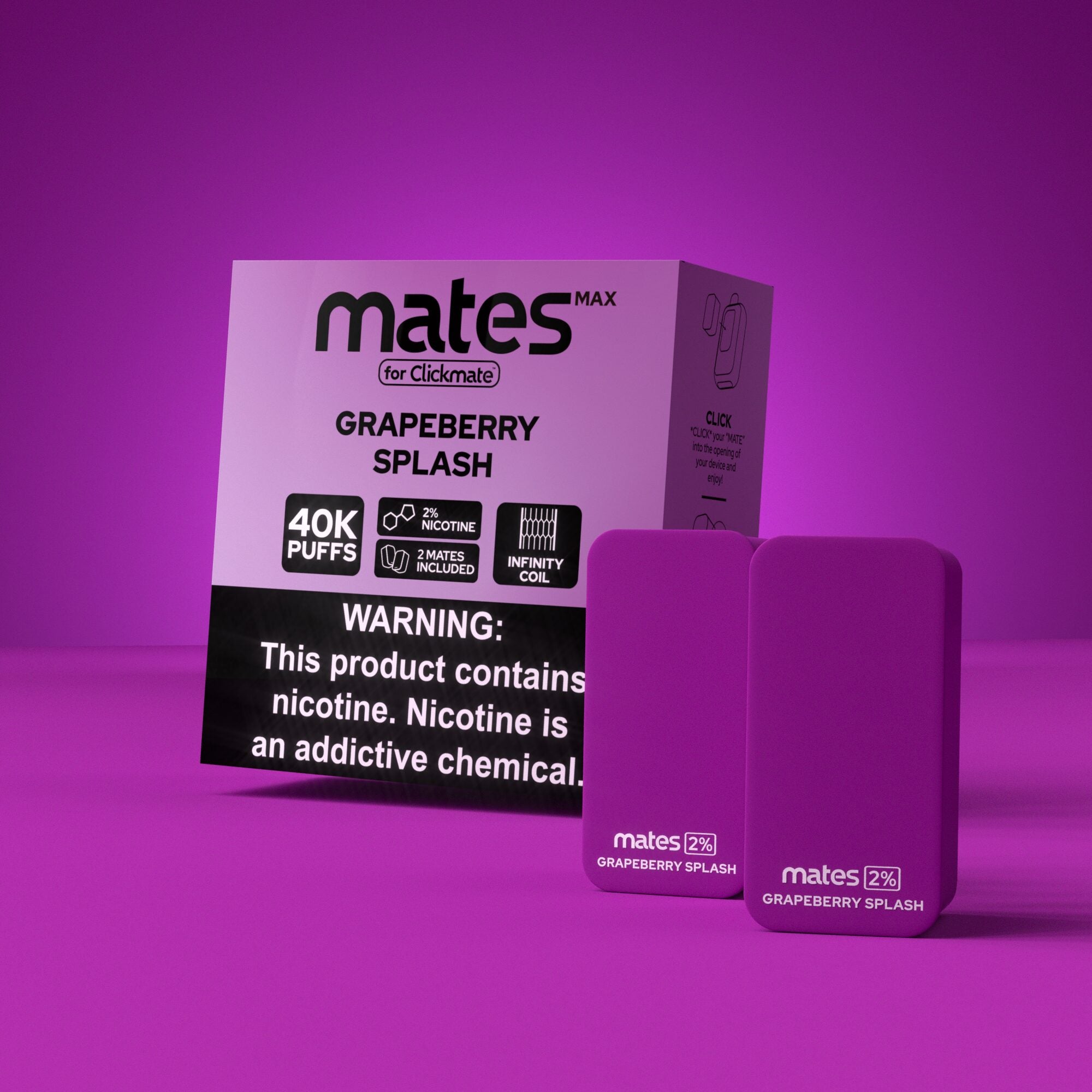7Daze Clickmates 5% Prefilled Mates MAX (2-Pack) Grapeberry Splash with packaging