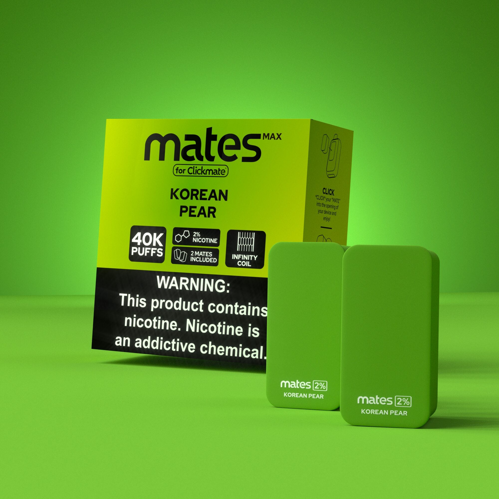 7Daze Clickmates 2% Prefilled Mates MAX (2-Pack) Korean Pear with packaging