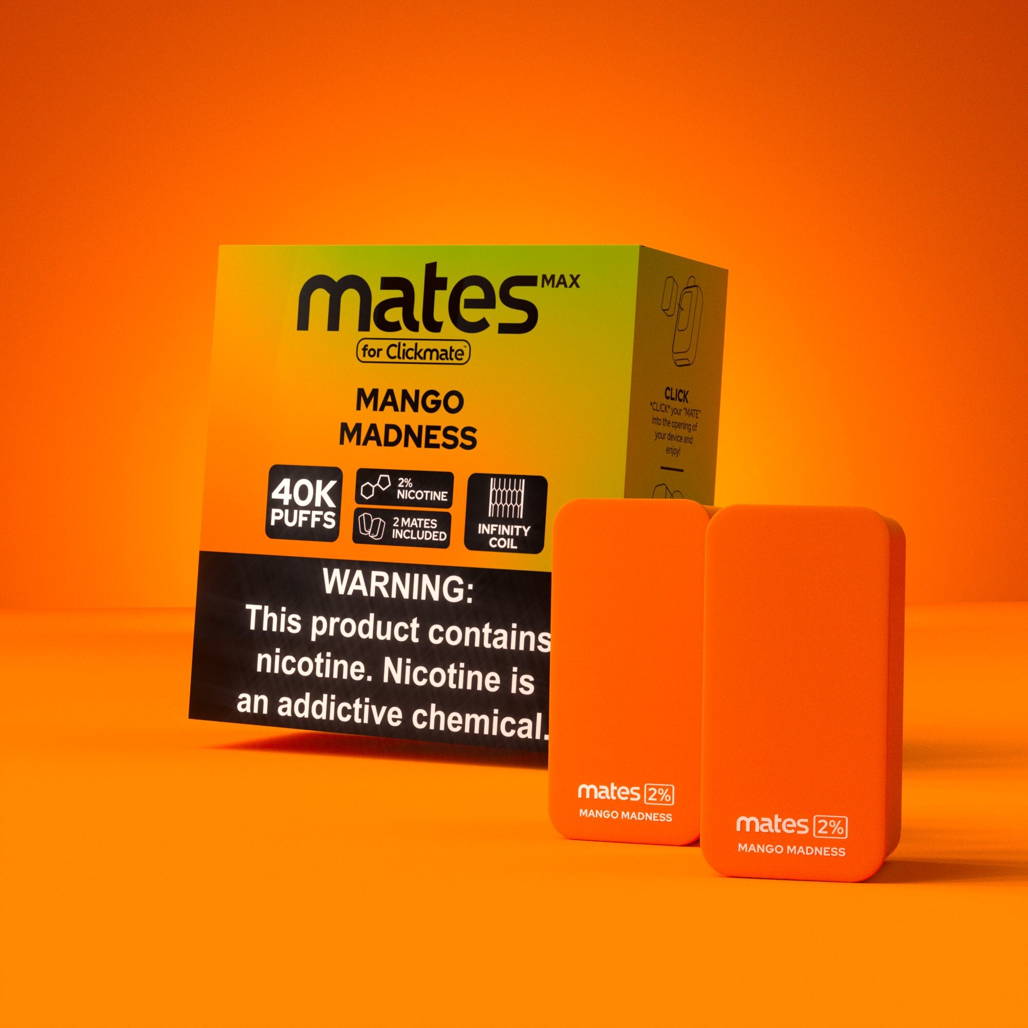 7Daze Clickmates 2% Prefilled Mates MAX (2-Pack) Mango Madness with packaging