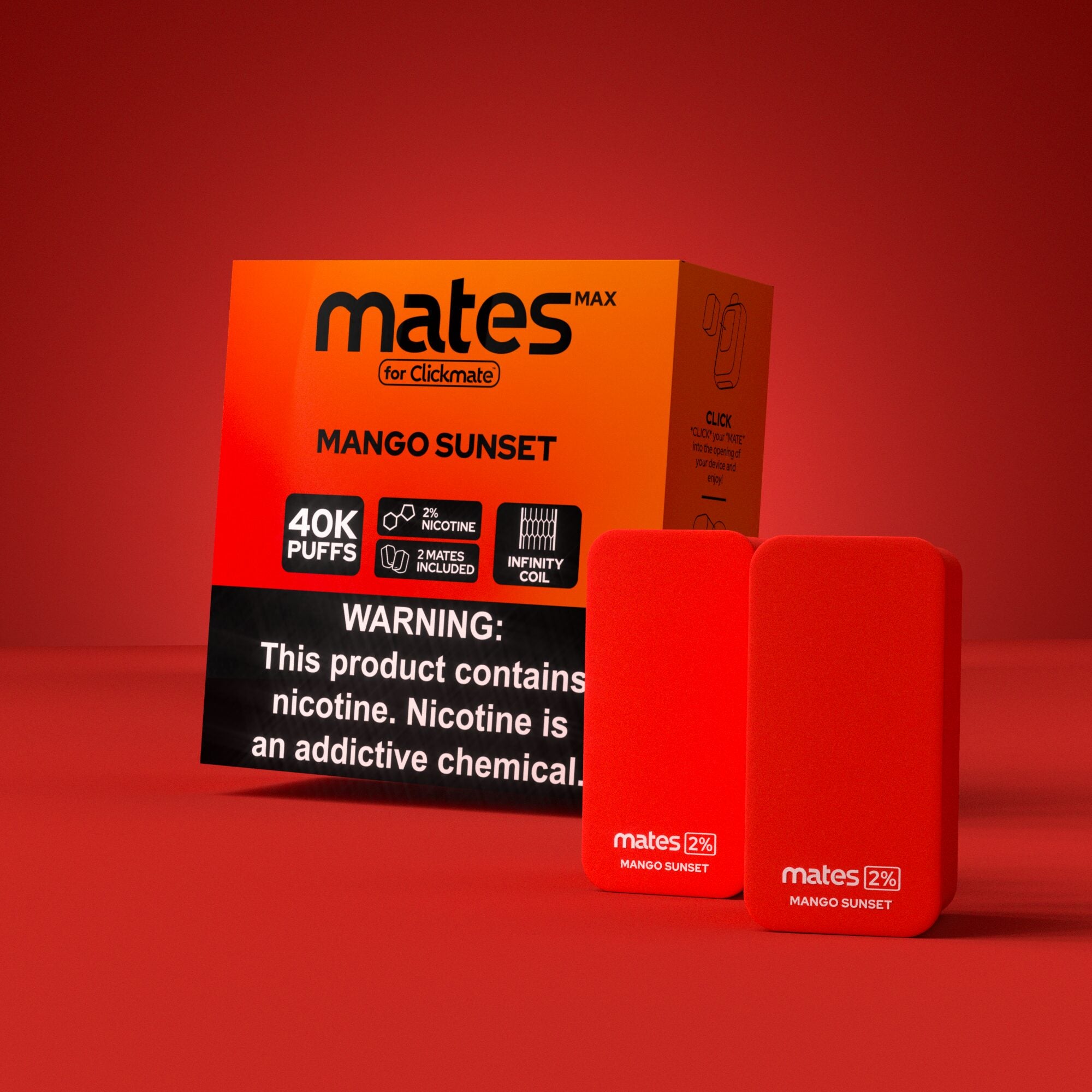 7Daze Clickmates 2% Prefilled Mates MAX (2-Pack) Mango Sunset with packaging