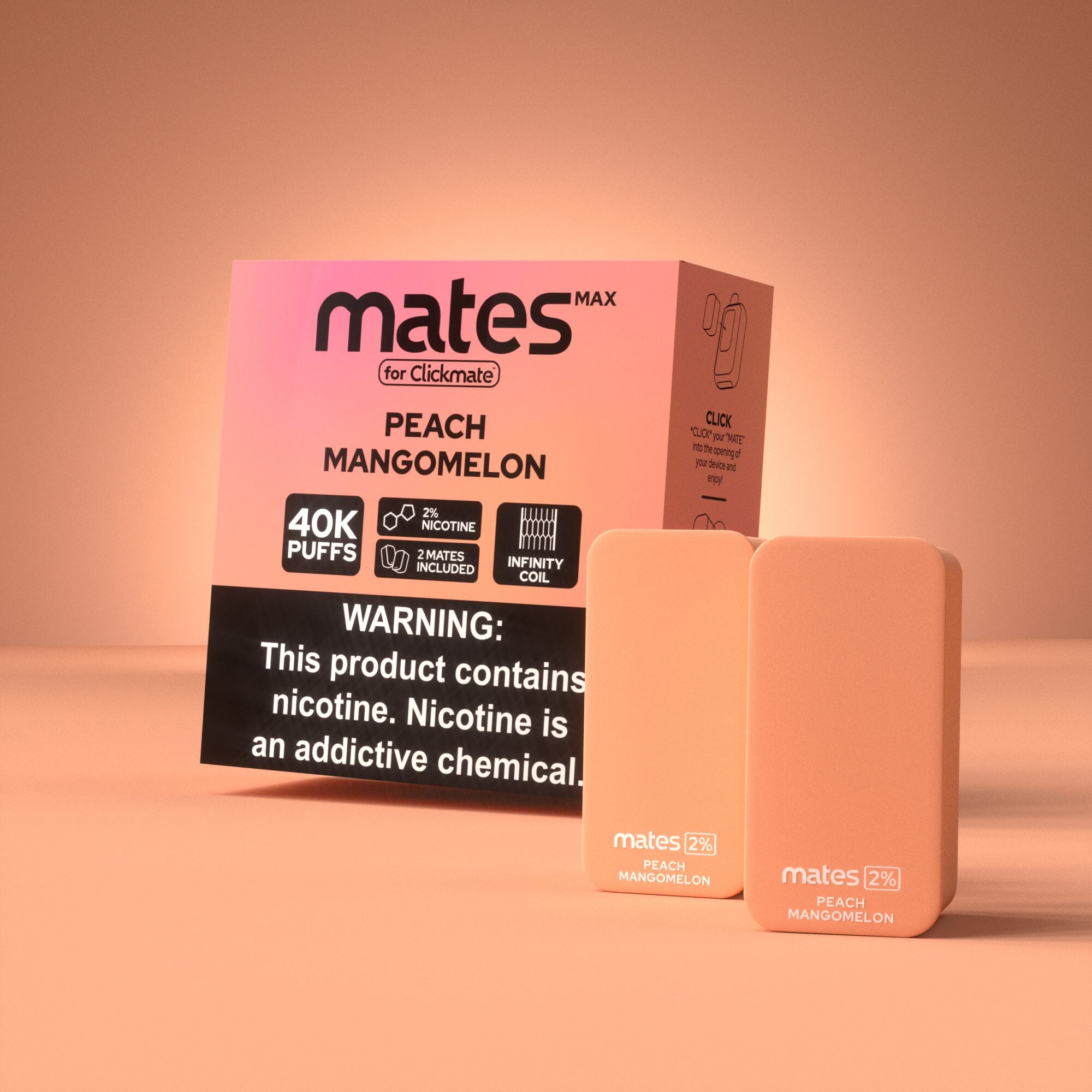 7Daze Clickmates 2% Prefilled Mates MAX (2-Pack) Peach Mangomelon with packaging