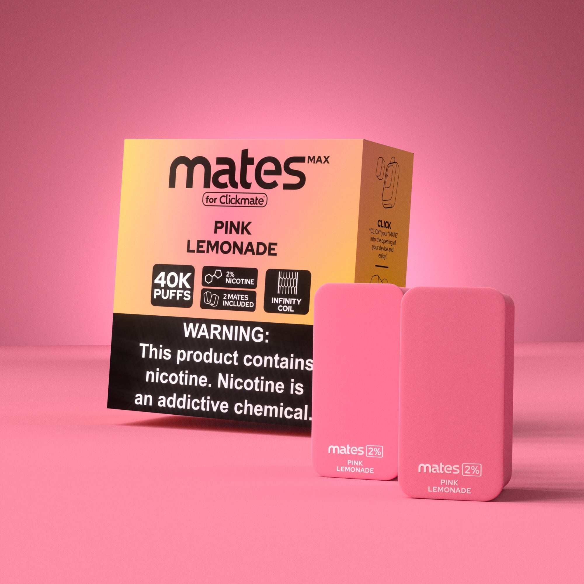 7Daze Clickmates 2% Prefilled Mates MAX (2-Pack) Pink Lemonade with packaging