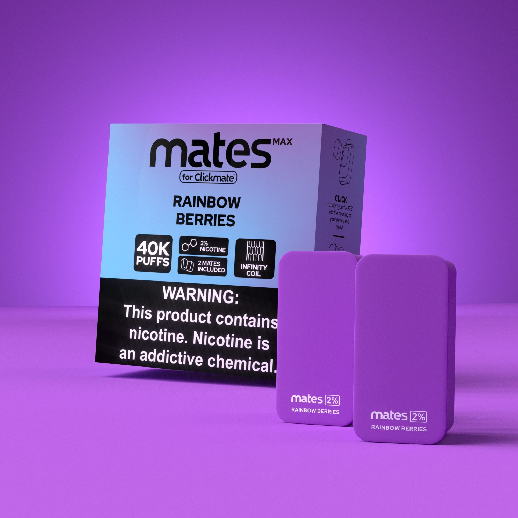 7Daze Clickmates 2% Prefilled Mates MAX (2-Pack) Rainbow Berries with packaging