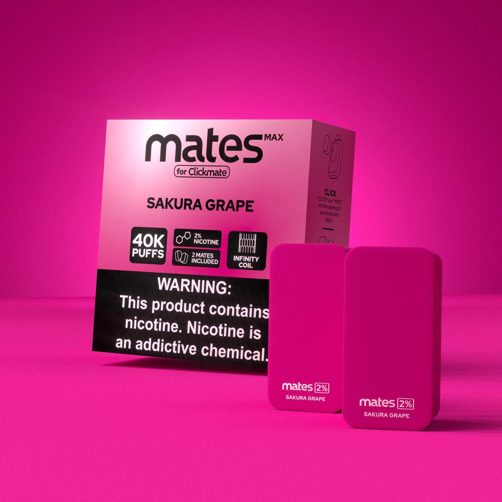 7Daze Clickmates 5% Prefilled Mates MAX (2-Pack) Sakura Grape with packaging