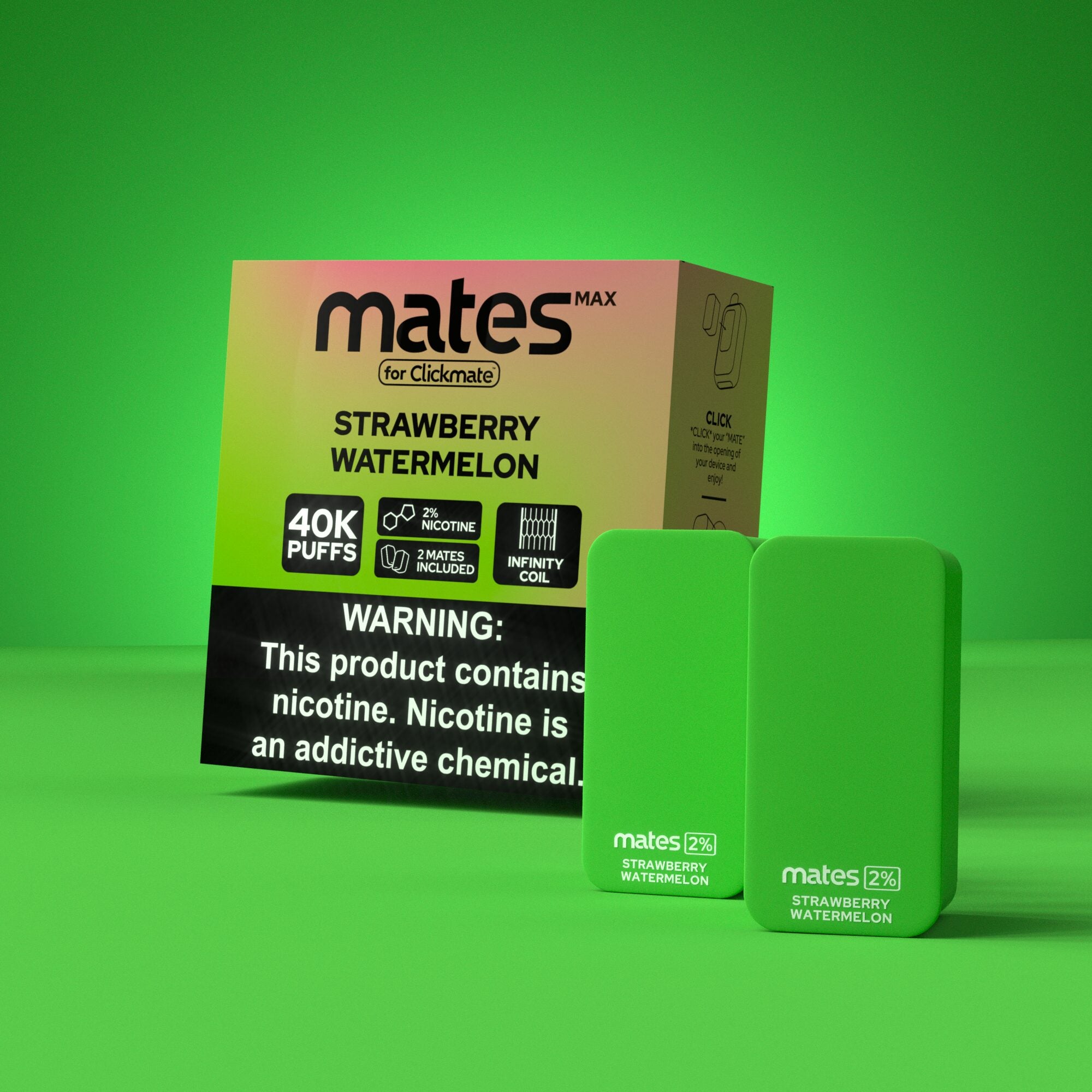 7Daze Clickmates 2% Prefilled Mates MAX (2-Pack) Strawberry Watermelon with packaging