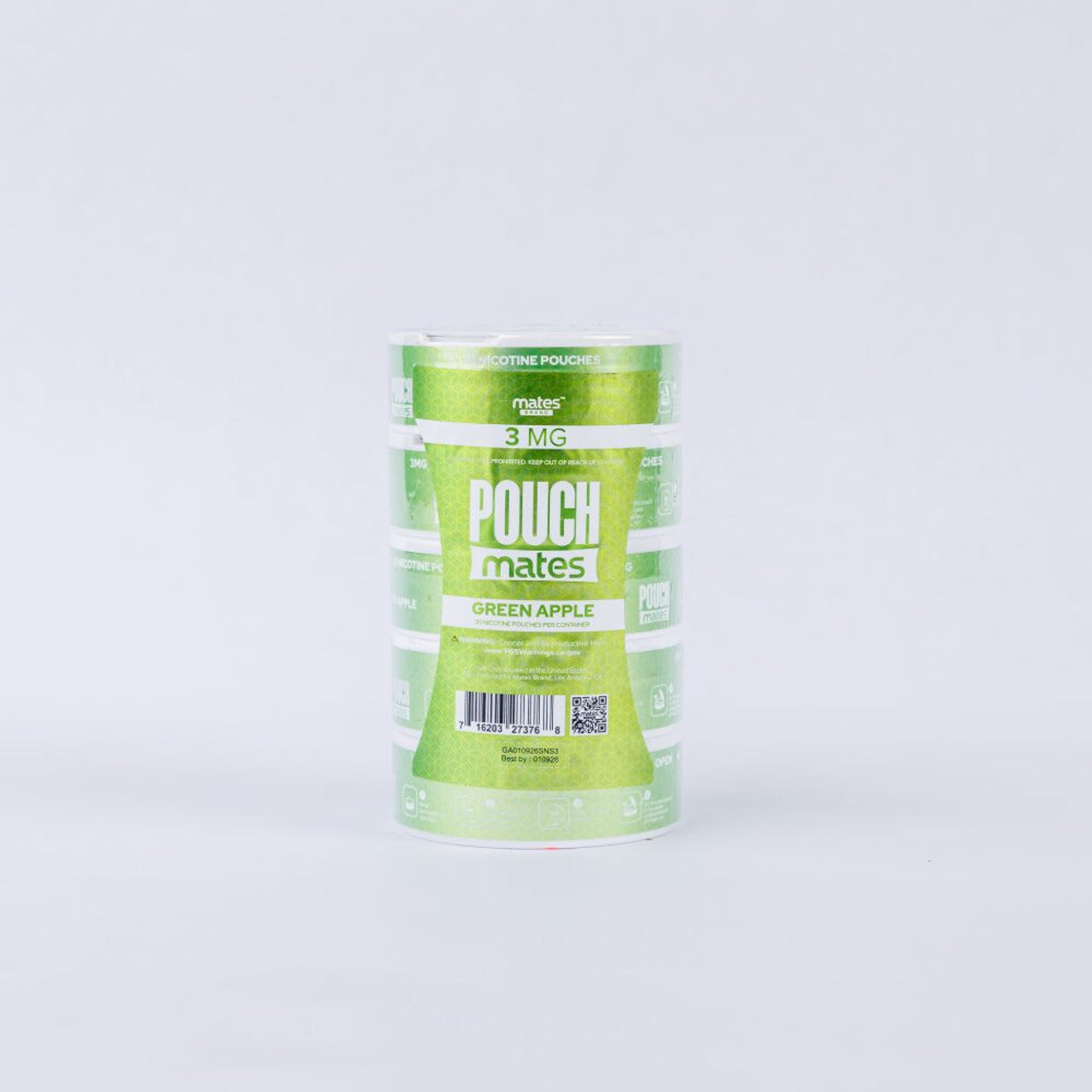 PouchMates (DSPLY 5pc)(Nic Pouch)(20ct Can) Green Apple with packaging