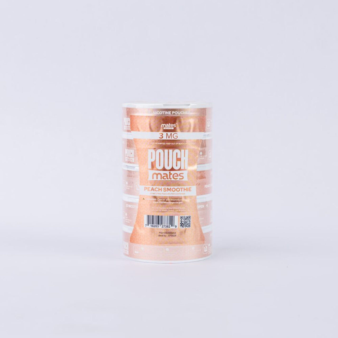 PouchMates (DSPLY 5pc)(Nic Pouch)(20ct Can) Peach Smoothie with packaging