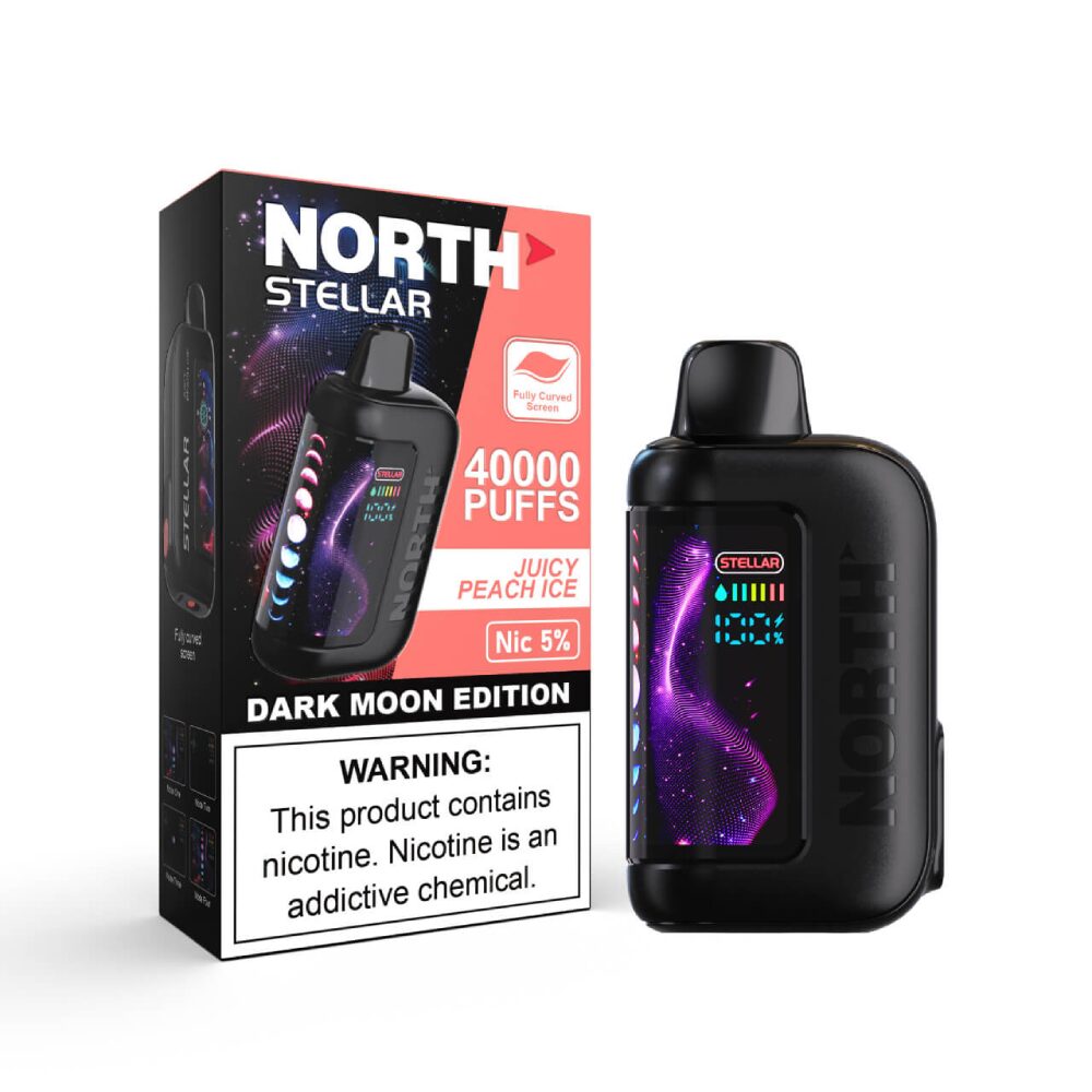 North Stellar 40K Dark Moon Edt. Disposable Juice Peach Ice with packaging