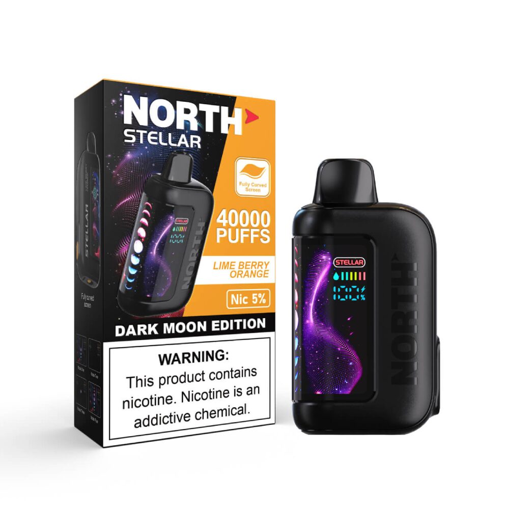 North Stellar 40K Dark Moon Edt. Disposable Lime Berry Orange with packaging