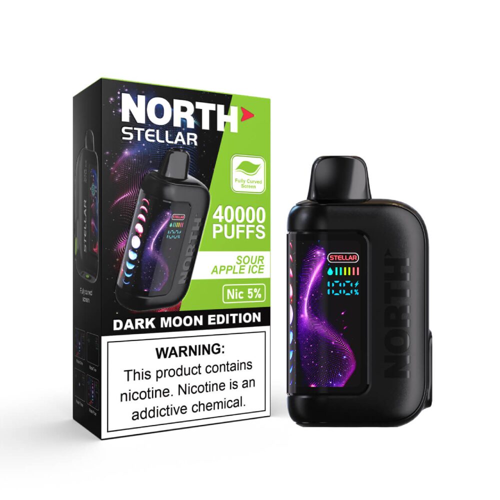 North Stellar 40K Dark Moon Edt. Disposable Sour Apple Ice with packaging