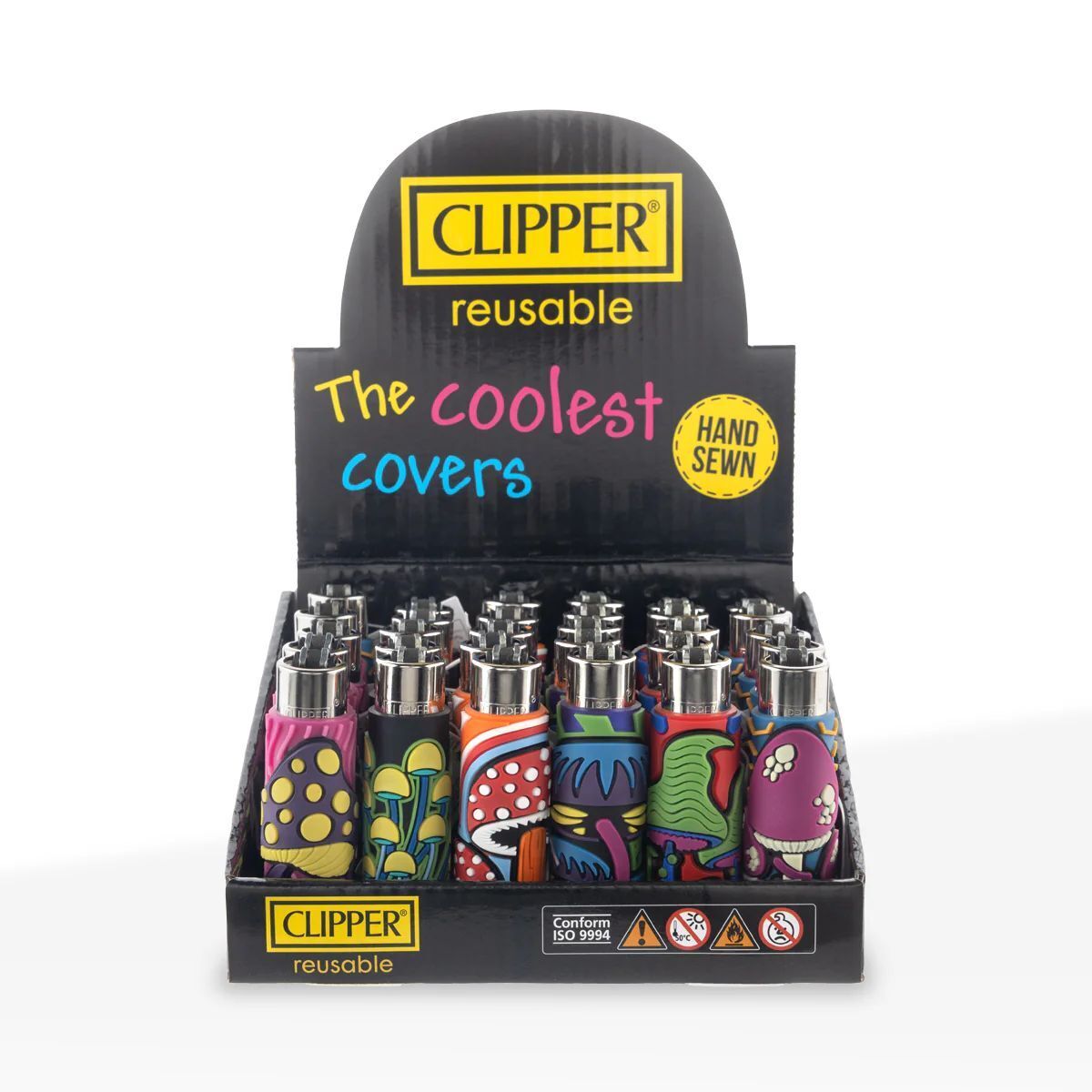 Clipper (DSPLY 30pc)(Lighter) CP11R Reusable Classic Large Assorted Mushroom Design (SAS)