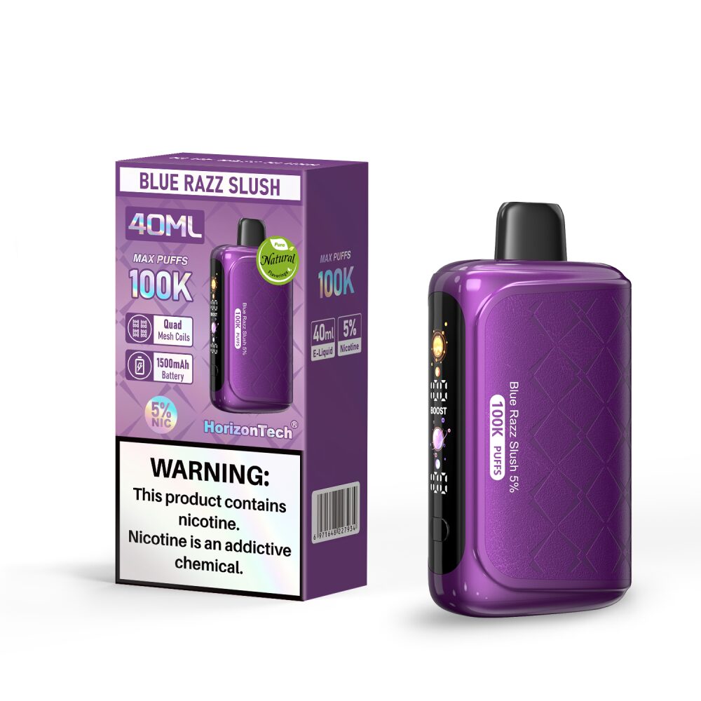 Horizon 100K Disposable Blue Razz Slush with packaging