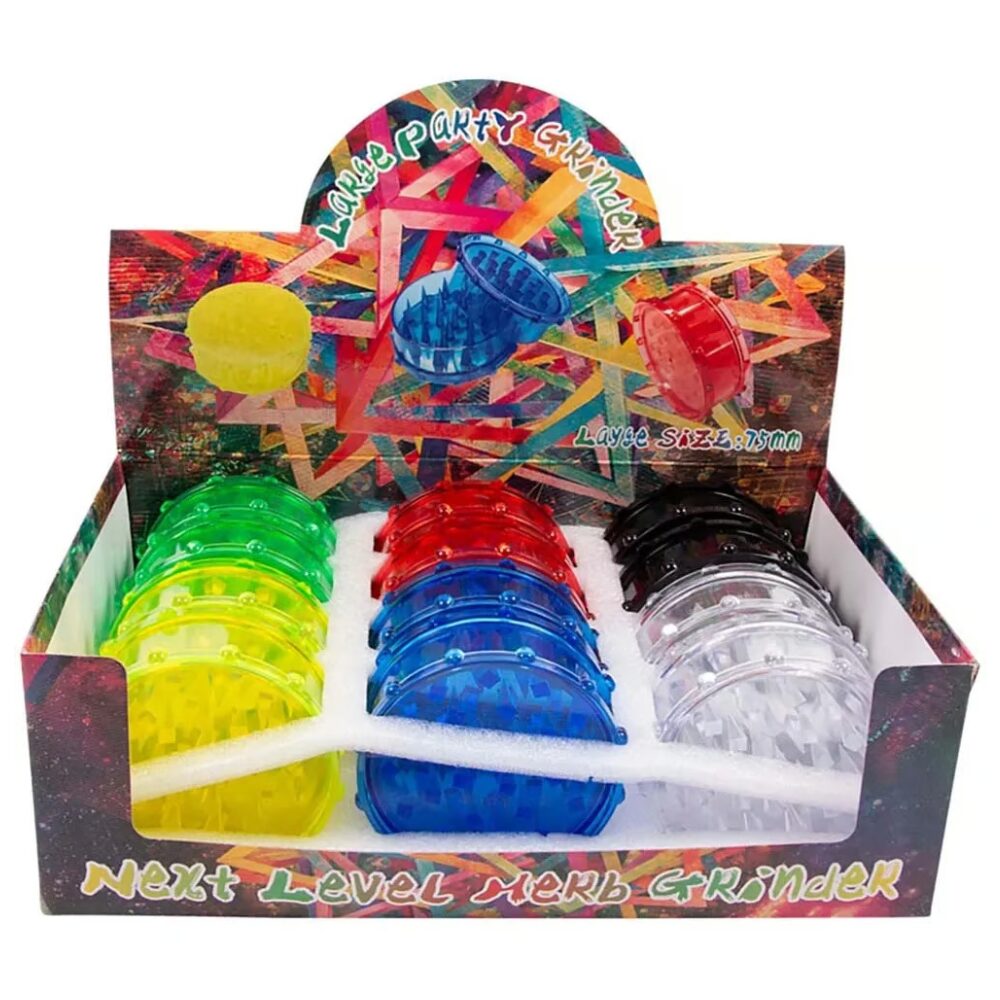 Non branded (DISPLY 12pc)(Grinder)(Plastic) GR45 – Large Size: 75mm Assorted Colors (SAS)