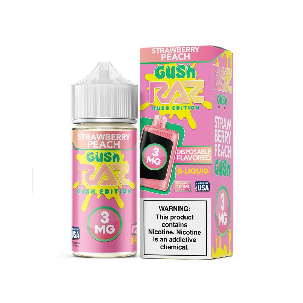 Strawberry Peach Gush Pod Juice x RAZ 100mL Bottle with packaging