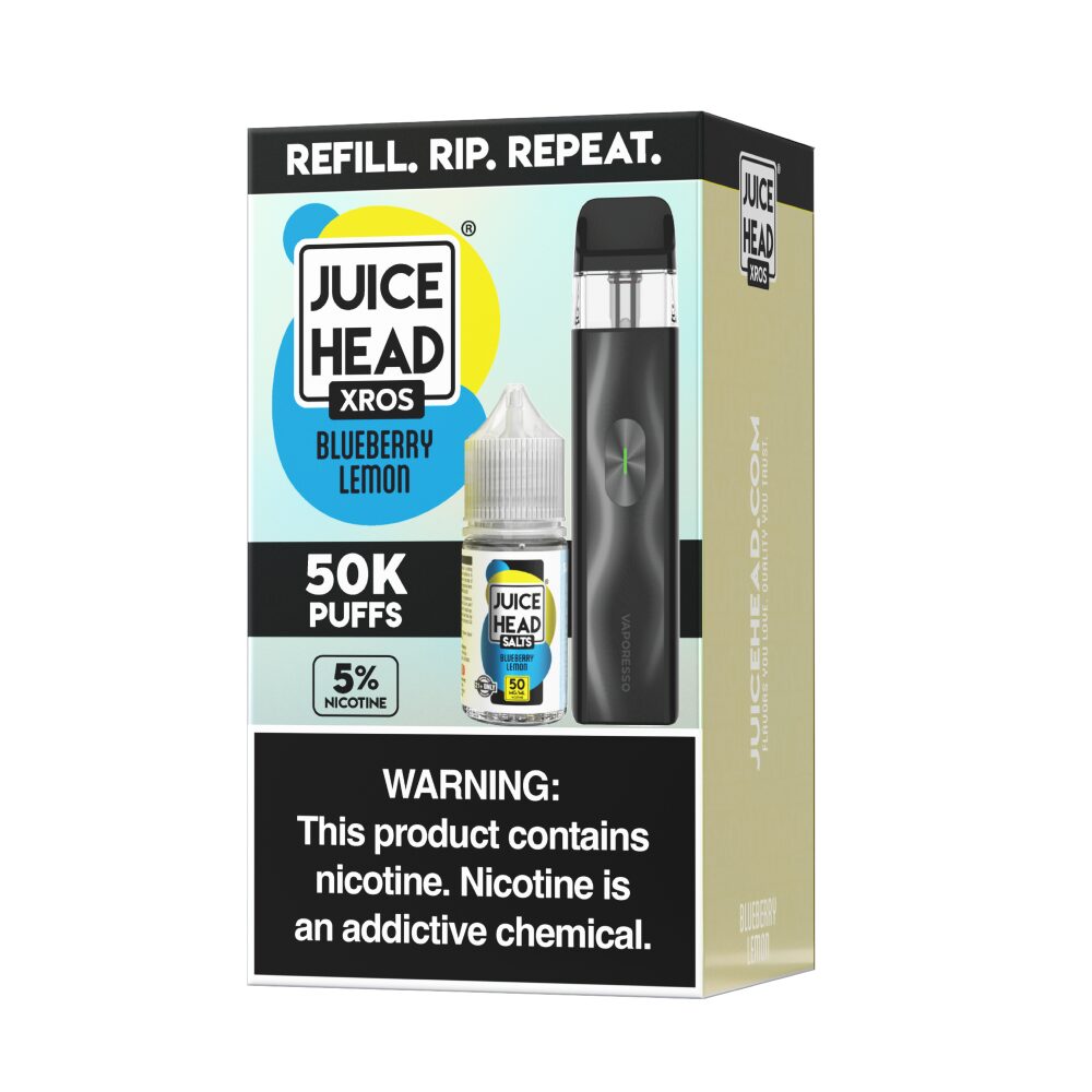 Vaporesso XROS 4 Mini Pod Kit + Juice Head 30mL (Collab Bundle) Blueberry Lemon packaging
