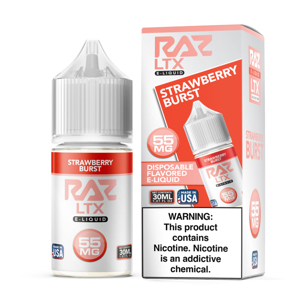 Strawberry Burst RAZ LTX Salts 30mL Bottle with packaging