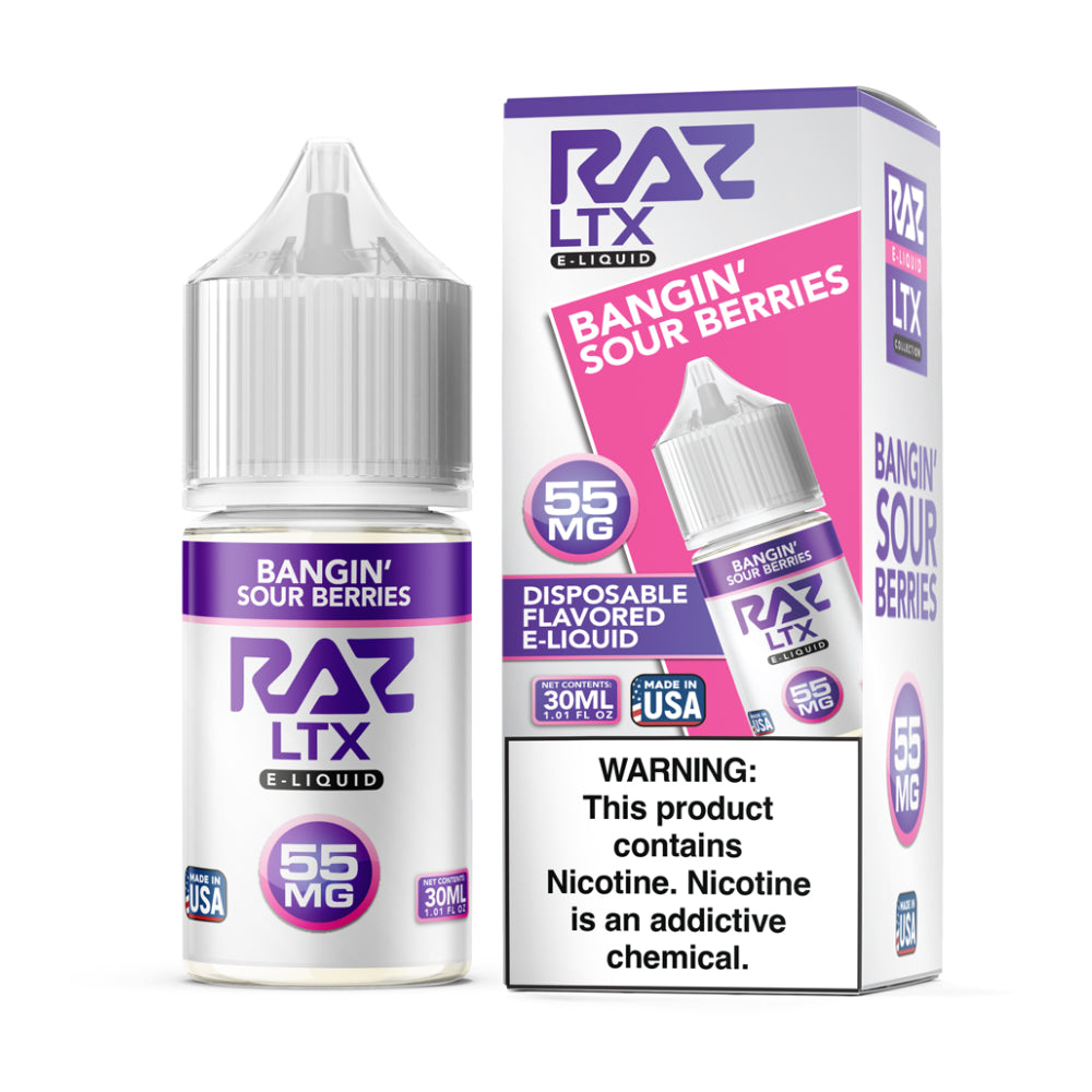 Bangin' Sour Berries RAZ LTX Salts 30mL Bottle with packaging