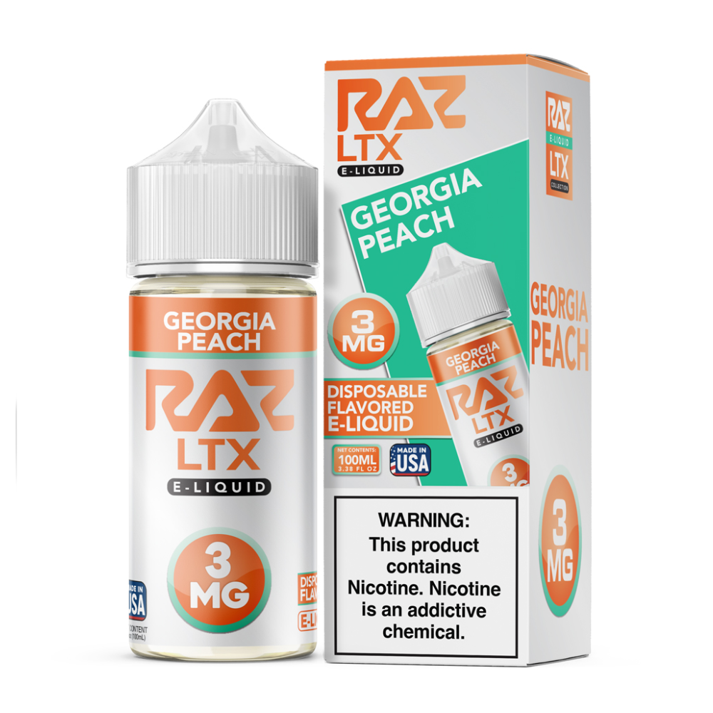 Georgia Peach RAZ LTX 100mL Bottle with packaging