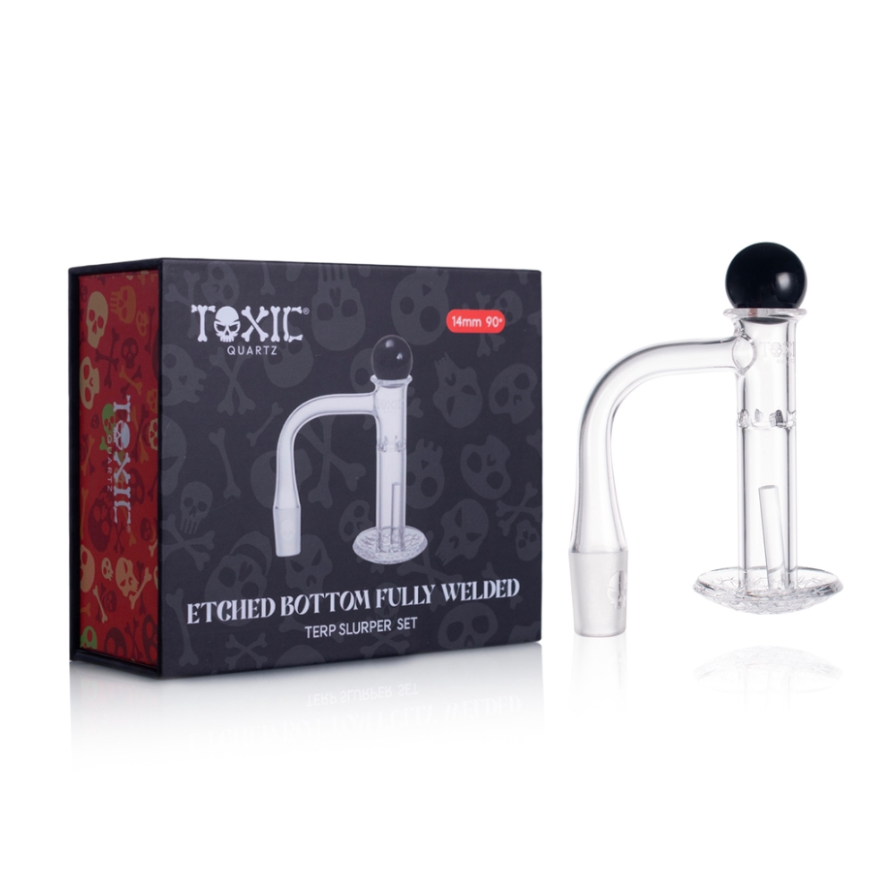 MKGlass TXQB3 Toxic Quartz 14MM 90° Etched Bottom Fully Welded Terp Slurper Set with packaging