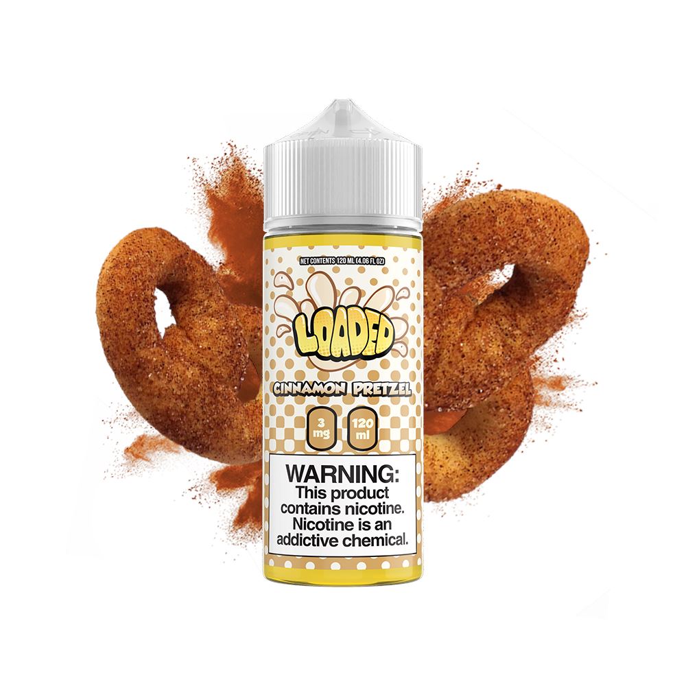 Cinnamon Pretzel By Loaded E-Liquid bottle with background