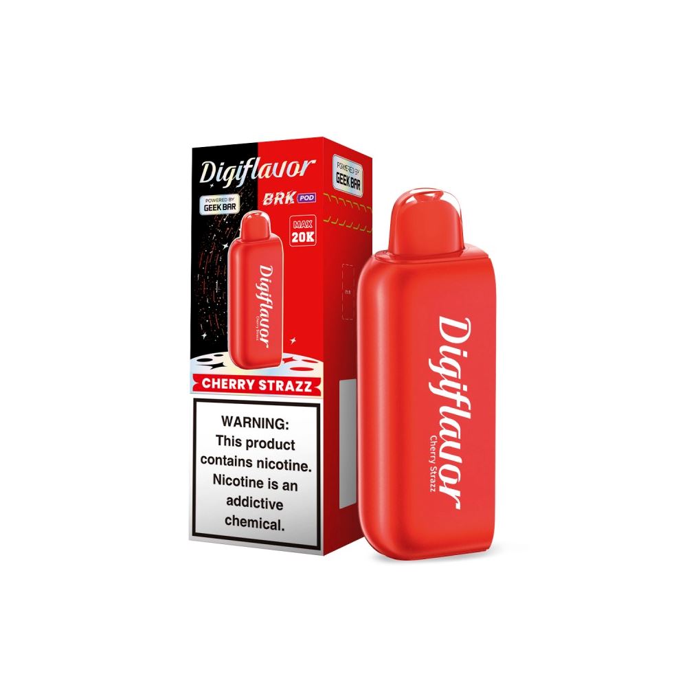Digi Flavor BRK 20000 Puff Disposable E-Cig by Geek Bar 50mg 12mL Cherry Strazz with packaging