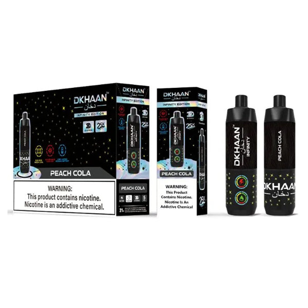 Dkhaan Infinity 25K Disposable peach cola with packaging