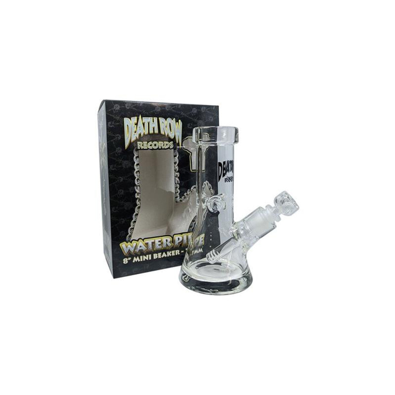 Death Row Records (Water Pipe) Mini Beaker 8″ 7mm Thick Glass with 14M Bowl Clear
