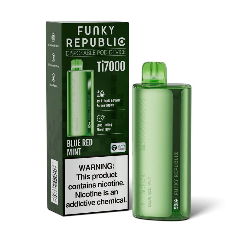 Funky Republic Ti7000 Disposable 7000 Puff 12.8mL 50mg blue red mint with packaging