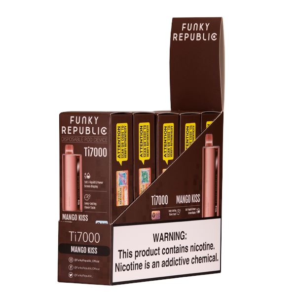Funky Republic Ti7000 Disposable 7000 Puff 12.8mL 50mg mango kiss with packaging