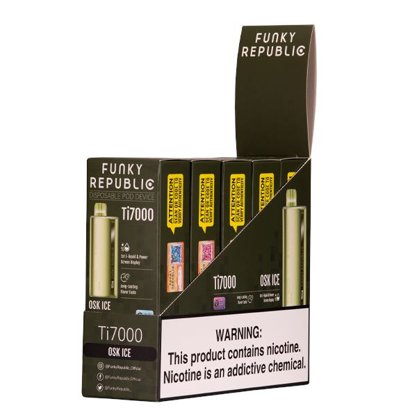 Funky Republic Ti7000 Disposable 7000 Puff 12.8mL 50mg OSK ice with packaging