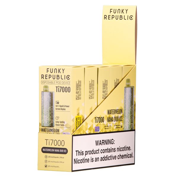 Funky Republic Ti7000 Disposable 7000 Puff 12.8mL 50mg watermelon nana duo ice with packaging